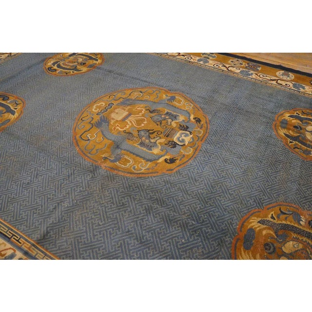 Special Blue and Gold Bronze Color Unique With Animalistic Design Antique Chinese Rug For Sale - Image 9 of 12