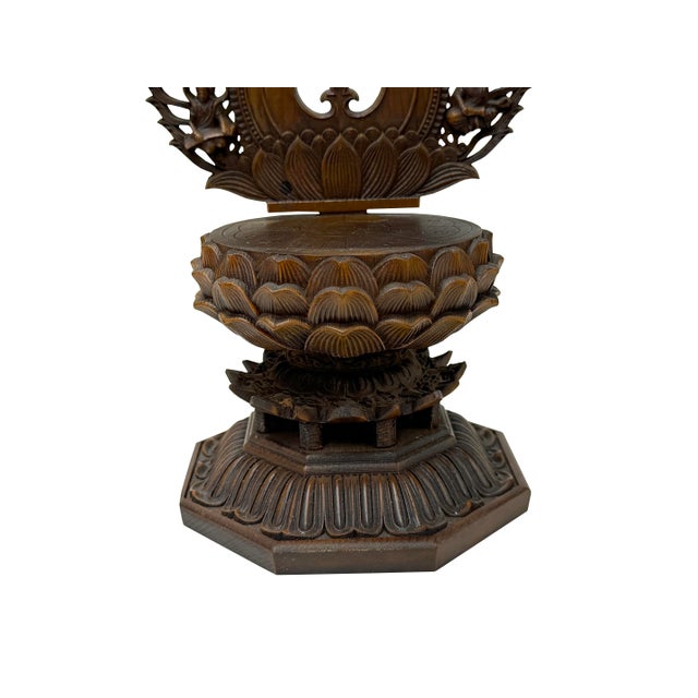 Oriental Buddha Halo Back Lotus Base Boxwood Display Stand For Sale - Image 9 of 9
