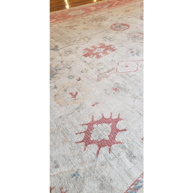 Turkish Oushak Carpet, 1950s, Handmade Oriental Rug, Beige, Taupe, Coral For Sale In New York - Image 6 of 18