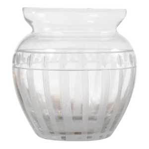 20th Century Petite English Glass Bulbous Container with Etched Motifs