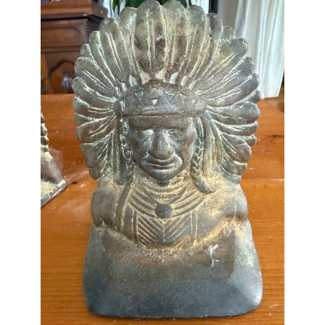 Mid 20th Century Mid 20th Century Indian Head Cast Iron Bookends For Sale - Image 5 of 12