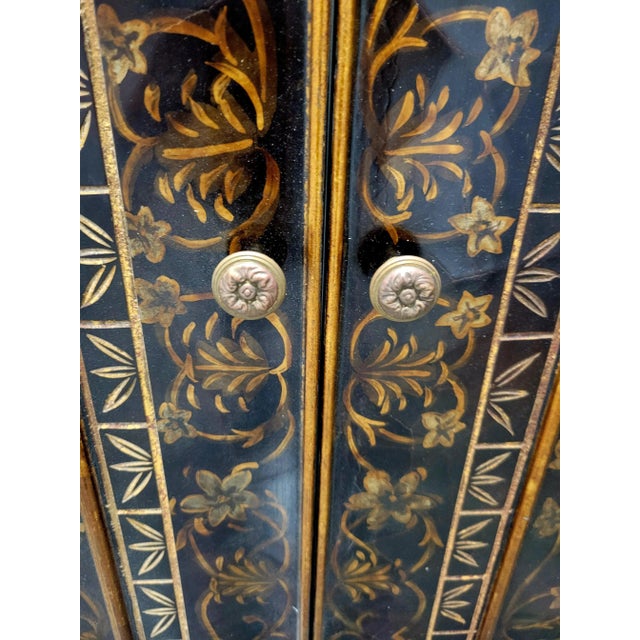 Monumental Vintage Maitland Smith Gold Black 4 Door Flat Screen Tv Hideaway Wall Mounted Cabinet For Sale - Image 12 of 15