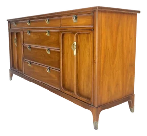 American Walnut 6 Drawers Two Doors Compartment 67" Long Dresser Credenza
