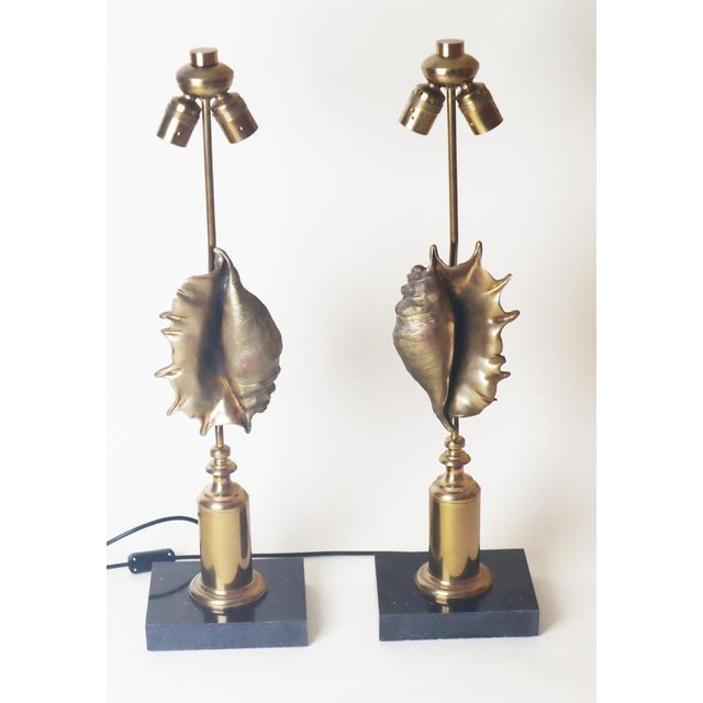 Hollywood Regency Hollywood Regency Seashell Shape Table Lamp with Granite by Maison Charles, Paris, 1960s, Set of 2 For Sale - Image 3 of 17