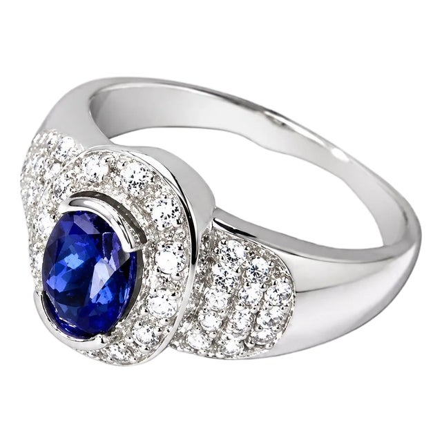 14K White Gold Diamond Tanzanite Designer Ring Band For Sale