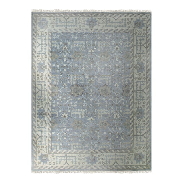 10x14 Harlow Traditional Floral Modern Gray Hand Knotted Wool Carpet Rug For Sale