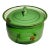 Vintage Enamel Ware Pot With Lid in Green With Narrow Gold Stripe Handle to Two Sides For Sale