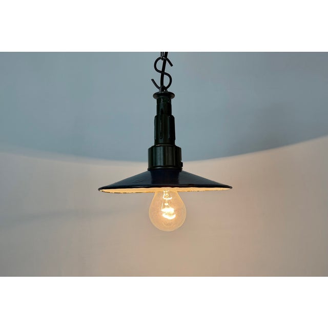 Industrial Blue Enamel Military Pendant Lamp with Cast Aluminium Top, 1960s For Sale - Image 9 of 18