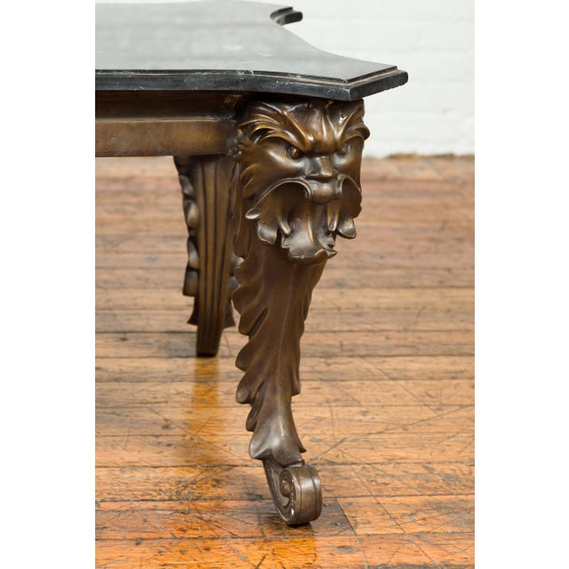 Metal Mid 20th Century Bronze Side Table with Mythological Figures & Black Marble Top For Sale - Image 7 of 12