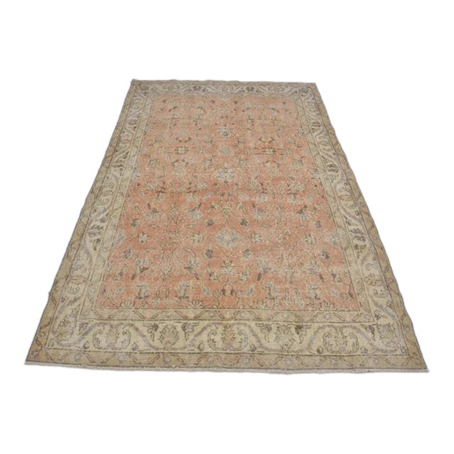 Apricot Colour Oushak Vintage Rug For Sale