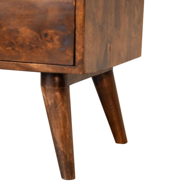 Wood Mid-Century Inspired Bedside Table With Brass Hardware For Sale - Image 7 of 8