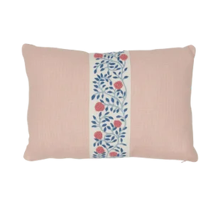 Contemporary Schumacher Ashoka Tape & Piet Performance Linen Lumbar Pillow in Rose Quartz
