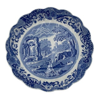 Vintage Spode Blue Italian Fluted Round Dish For Sale