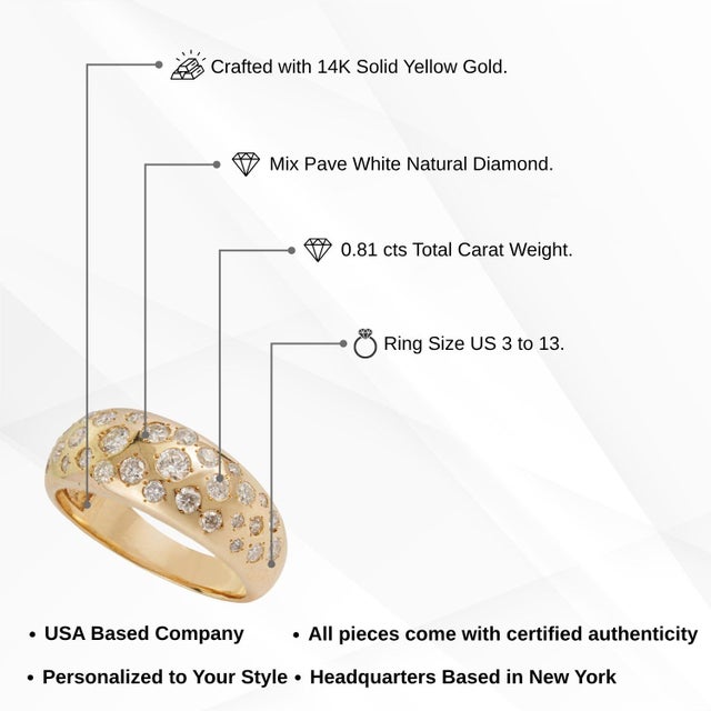 Contemporary Natural Diamond Wide Band Bombe Ring in 14k Solid Gold Size 5.5 For Sale - Image 12 of 17