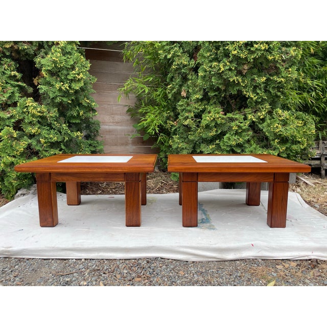 Mid-Century Modern Mid-Century Studio Solid Walnut & Marble Side Tables Pair For Sale - Image 3 of 11