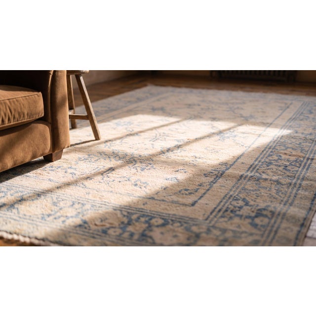 1920s White Blue Medallion Antique Indian Cotton Agra Carpet 4' X 5'7" Knotted Rug For Sale - Image 9 of 9