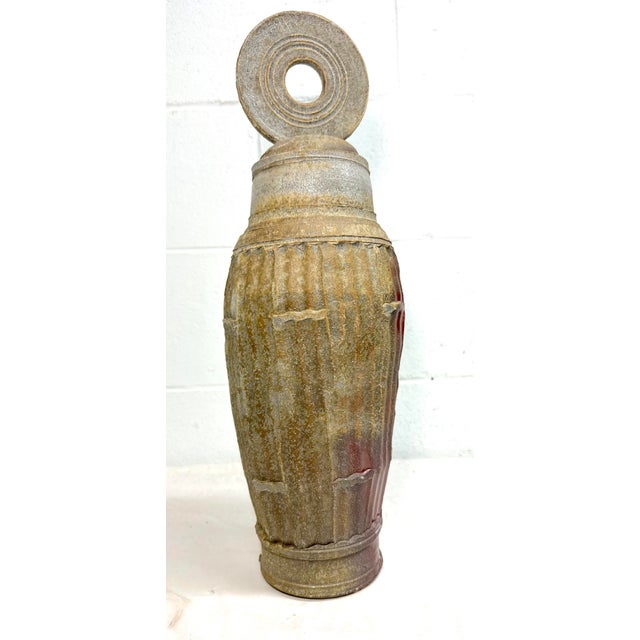 Brown Large Handmade Signed Lewis Pottery Lidded Vase Urn Brutalist Sculpture Statue For Sale - Image 8 of 15