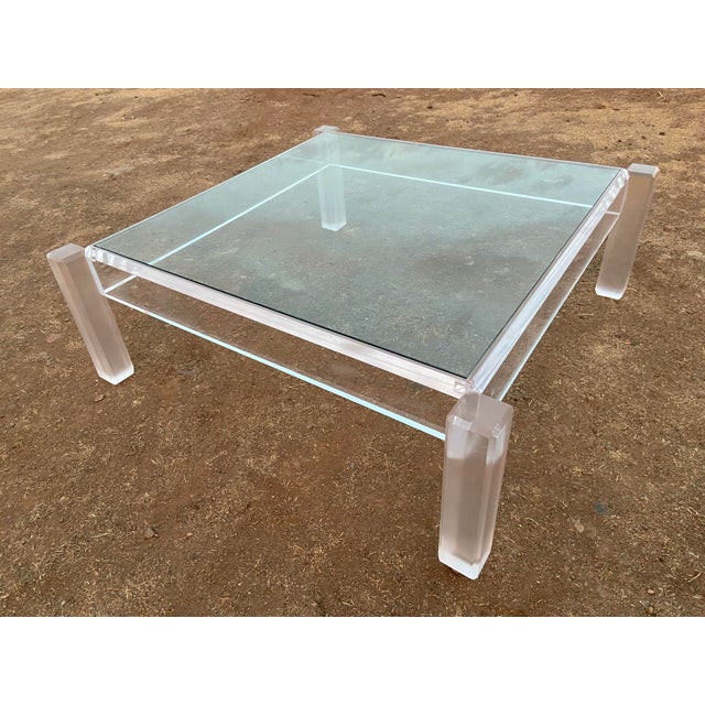Plastic Vintage Mid Century Modern Lucite Glass Top Coffee Cocktail Table For Sale - Image 7 of 18