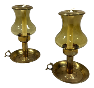 Vintage Danish Brass and Glass Candleholders by Peter Jensen, 1960s, Set of 2