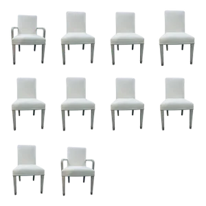 Theodore Alexander Modern White Linen Dining Chairs Set of 10