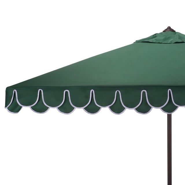 Modern Elegant Valance 7.5 Ft Square Umbrella, Hunter Green With White Trim For Sale - Image 3 of 8