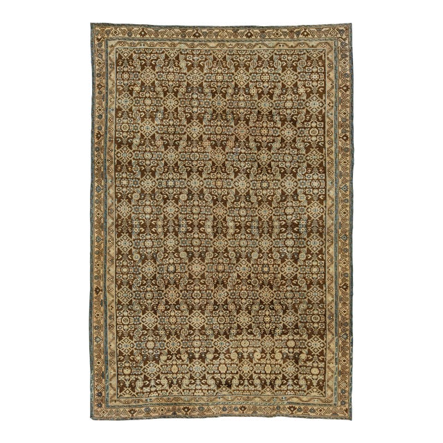 Brown Antique Malayer Wool Rug Handmade With Allover Pattern For Sale