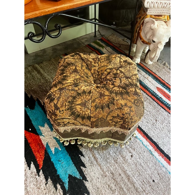 Vintage Tufted Ottoman With Tassels For Sale - Image 4 of 6