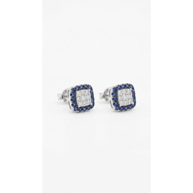 Contemporary Natural 18k Gold Diamond 0.40ct Blue Sapphire Stud Earrings, Pair For Sale - Image 3 of 6