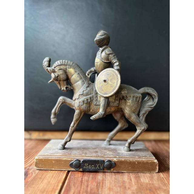 Metal Vintage Italian Bronze Sec. XV Medieval Knight Horse Sculpture, 1950s For Sale - Image 7 of 7