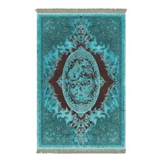 Rug & Kilim’s Modern Classics Rug, Turquoise With Pictorial Medallion “Simorgh” For Sale