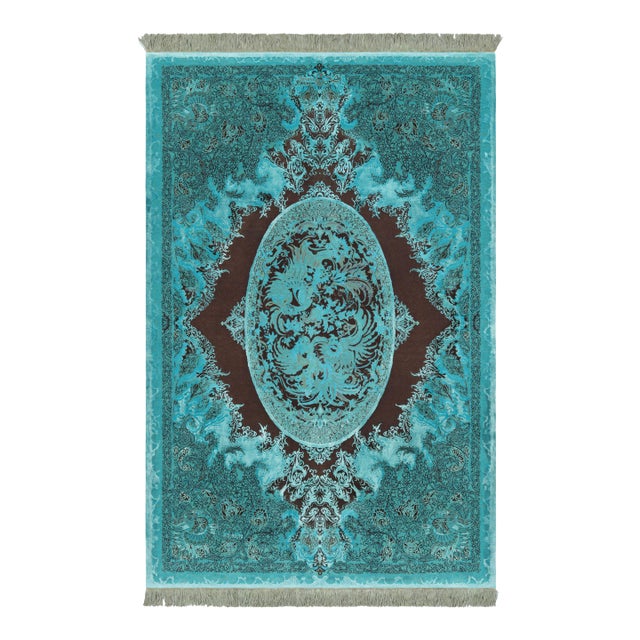 Rug & Kilim’s Modern Classics Rug, Turquoise With Pictorial Medallion “Simorgh” For Sale