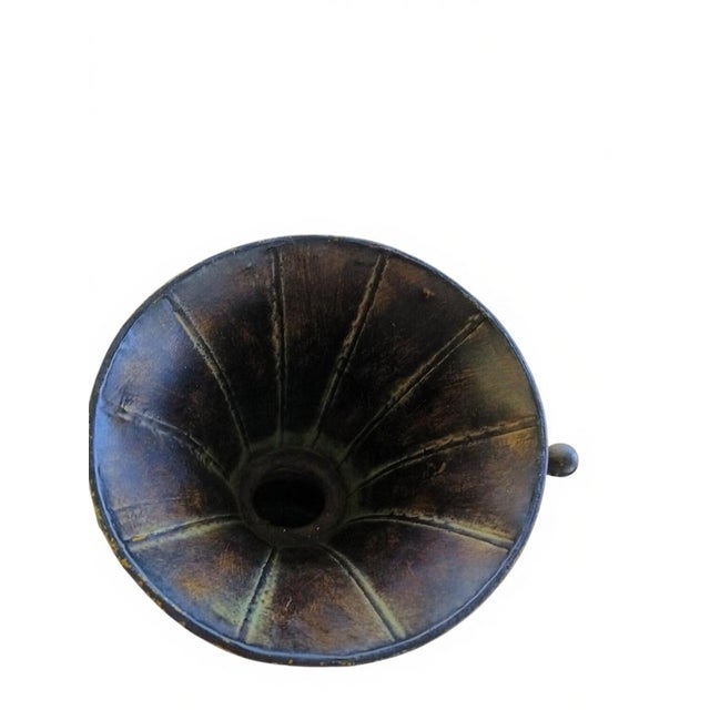 Artisan Glazed Ceramic Vase on Wrought Iron Stand With Sculptural Horn Accent For Sale - Image 10 of 10