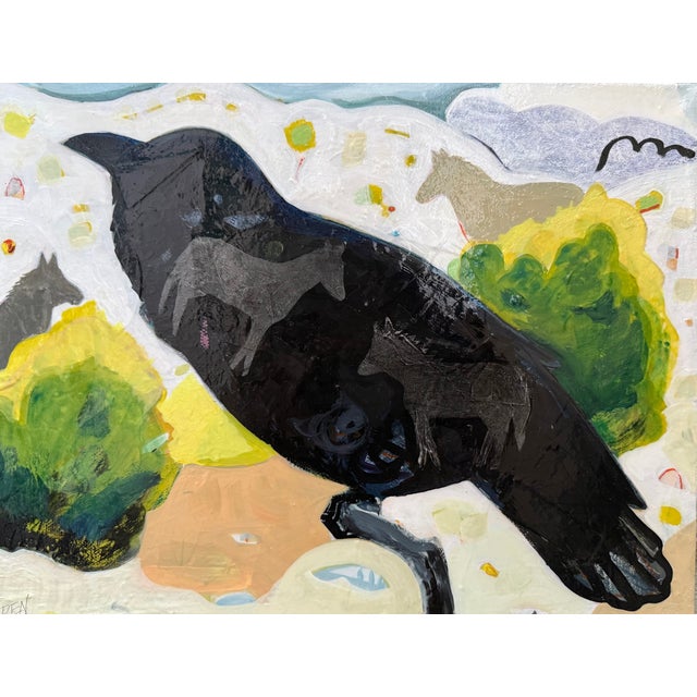 “Companero De Caballos” a Raven and Horse Painting by LWren Walraven For Sale In Santa Fe - Image 6 of 11