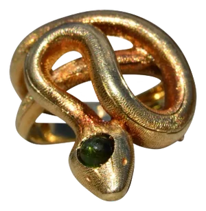 The Hibbs: Ladies 18K Yellow Gold Snake Ring set with Peridot