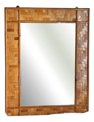 Italian Woven Rattan Mirror with Stitched Bamboo Details, 1970s