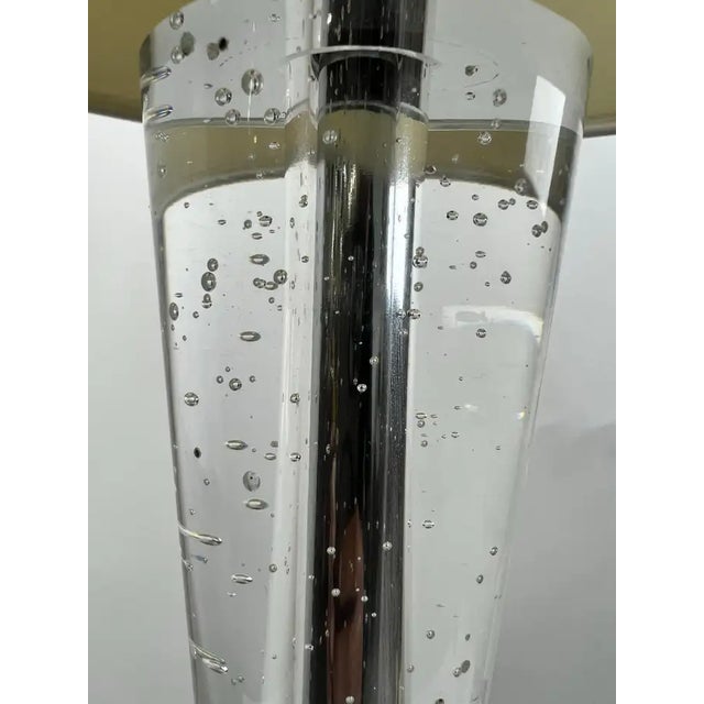 Modern Glass Column Table Lamp With Chrome Base and White Shade For Sale - Image 12 of 14