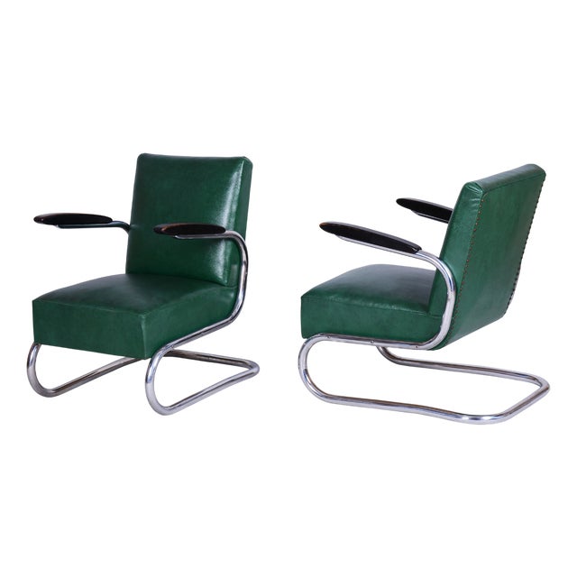 Bauhaus Armchairs in Beech and Chrome from Mauser, Germany, 1930s, Set of 2 For Sale