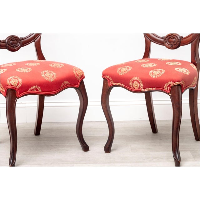 Pair Early 20th C Walnut Balloon Back Side Chairs With Red Upholstery For Sale - Image 4 of 7
