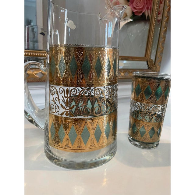 22k Gold Pitcher & Glassware Set by West Virginia Glass For Sale - Image 10 of 12
