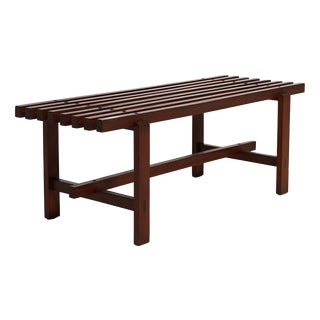 Vintage Dark Wood Slatted Bench, 1970s For Sale