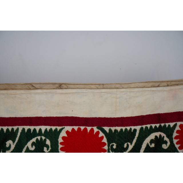 Dark Green Hand Embroidered Suzani Textile, Uzbek Table Cover For Sale - Image 8 of 12