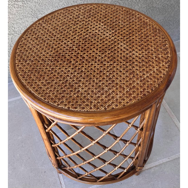 Mid 20th-Century Rattan & Bamboo Wood Drum-Style Drinks Table For Sale - Image 12 of 12