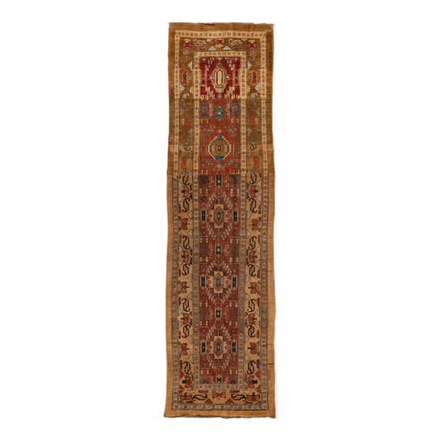 Red Vintage Bakshaeish Wool Runner Featuring a Tribal Design For Sale