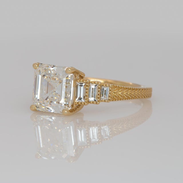 3Ct Lab Diamond Ring With Lab Diamond Accents: Solid 14k Gold, Asscher Cut 8mm, Size 6.75 For Sale In Columbus - Image 6 of 8