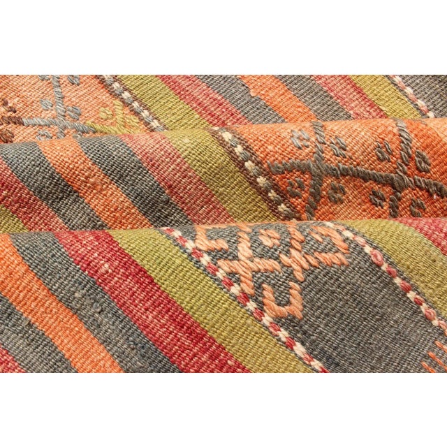 Colorful Vintage Embroidered Kilim With Stripe's and Geometric Motifs 6' X 12 For Sale - Image 11 of 11