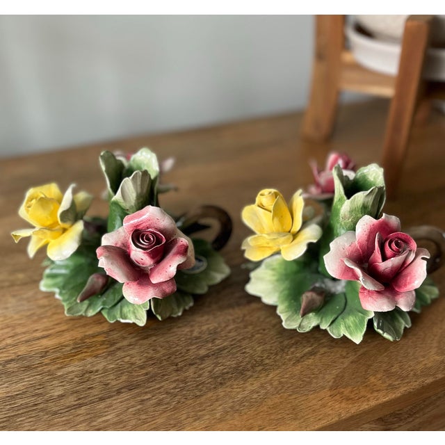A beautiful Italian rose garden just in time for your spring table. Hand-crafted and hand-painted delicate yellow and red...