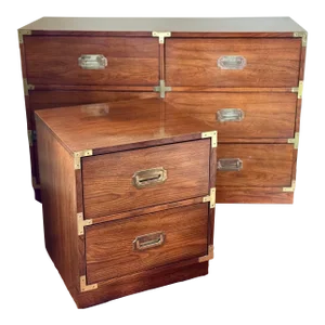 Midcentury Bernhardt Campaign Chest of Drawers and Nightstand Set of 2