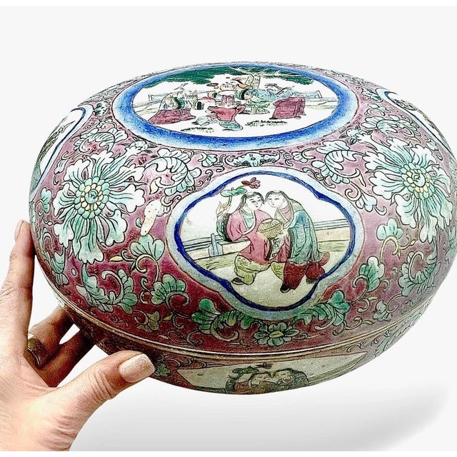 Antique Chinese Famille Rose Medallion Covered Box Double Bowl 11” For Sale - Image 15 of 15