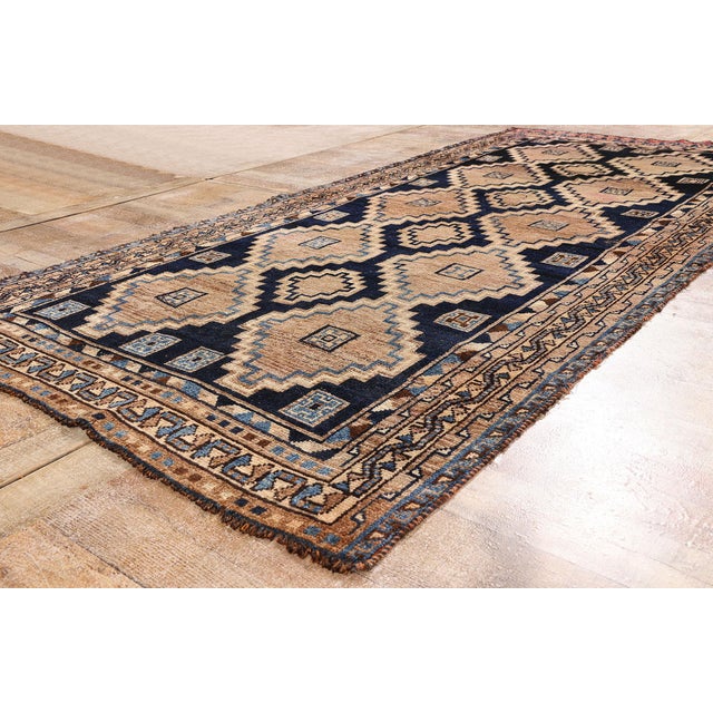 Navy Blue Antique Persian Shiraz Rug, 04'03 X 09'02 For Sale - Image 8 of 10