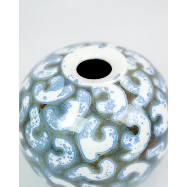 Ceramic Vase with Blue and White Pattern by Peter Weiss, 1990s For Sale - Image 3 of 7